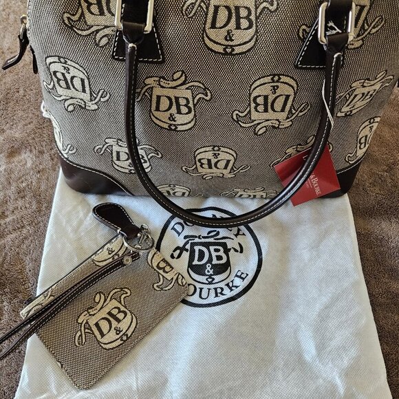 NWT Dooney DL97C Canvas & Leather Satchel + Wristlet Set - Picture 4 of 14